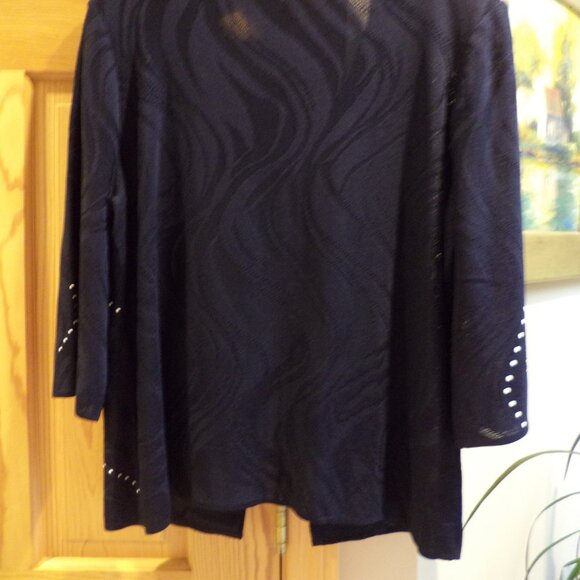 Ming Wang Open Front Jacket  ~ Navy with White Dots + Swirl Accents ~ Large  New - Picture 10 of 12